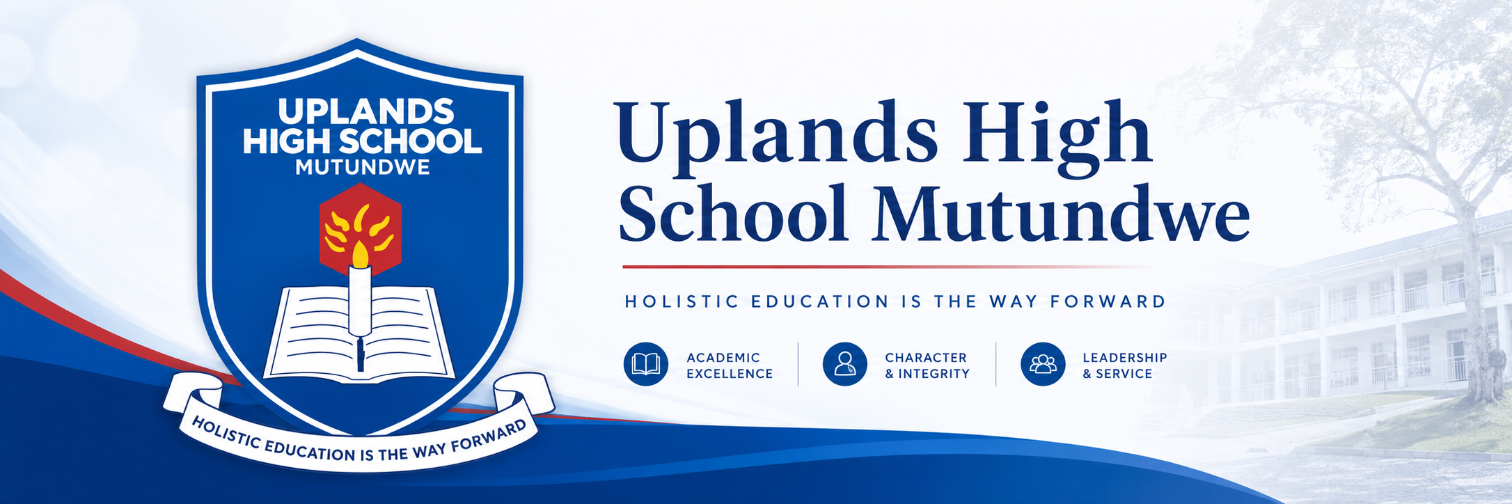 Uplands High School Mutundwe banner featuring the school logo and motto